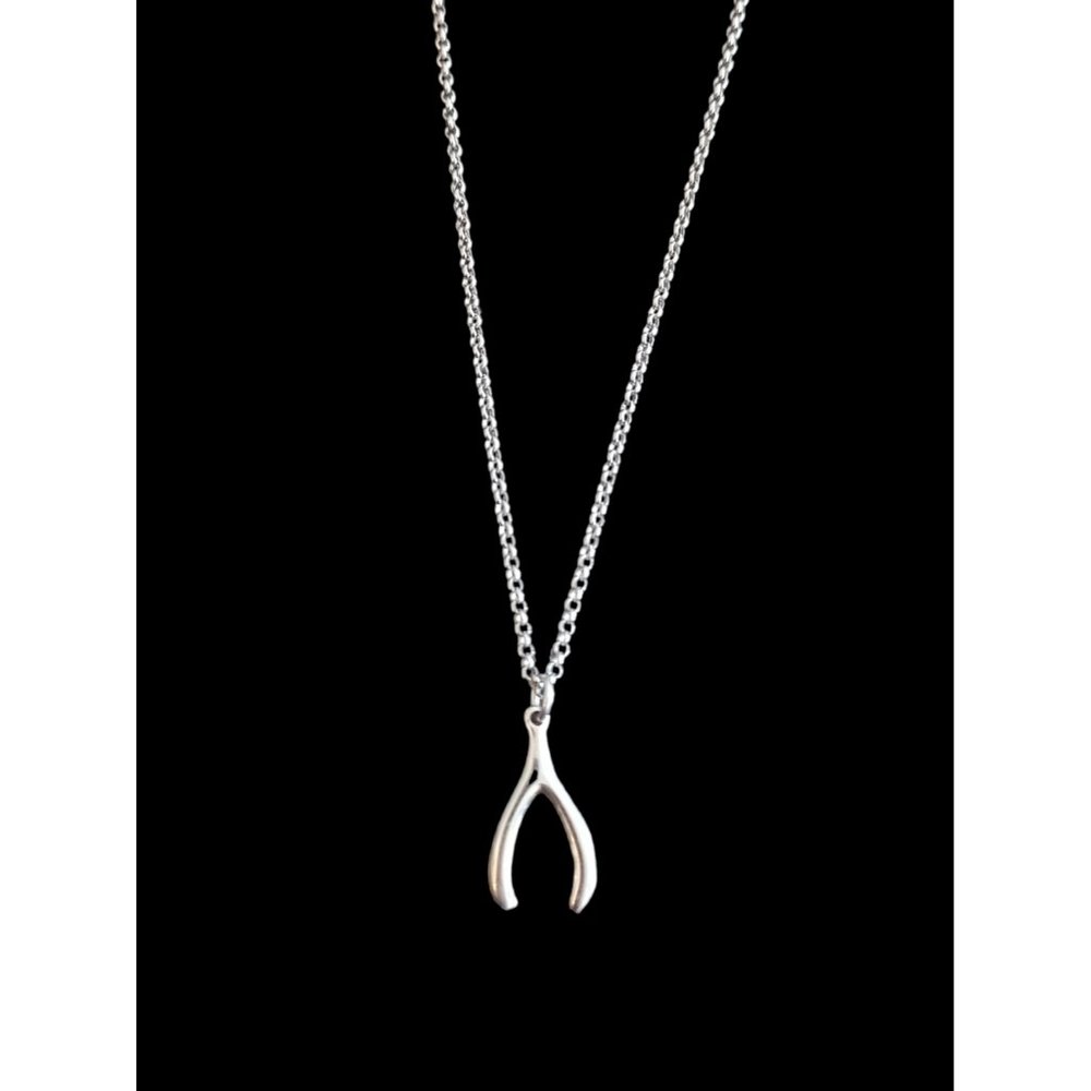 925 Sterling Silver Wishbone Necklace 18" Long Chain